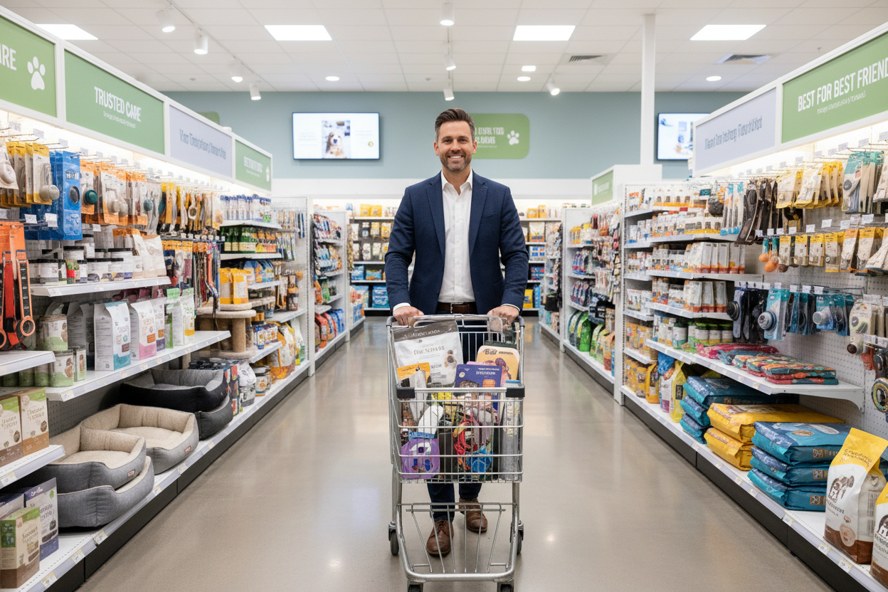 Homme avec chariot de supermarché